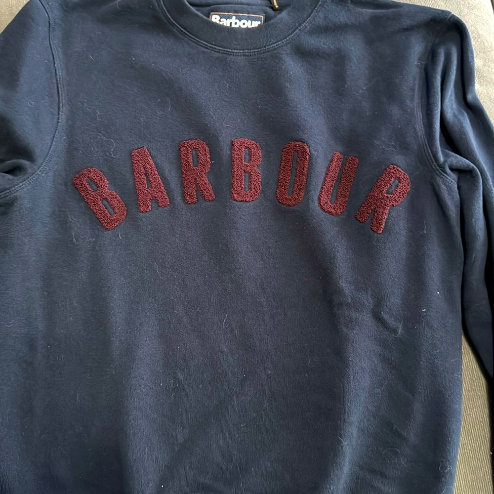 Barbour Sweatshirt Navy Blue , Prep Burgundy Logo,  Crewneck